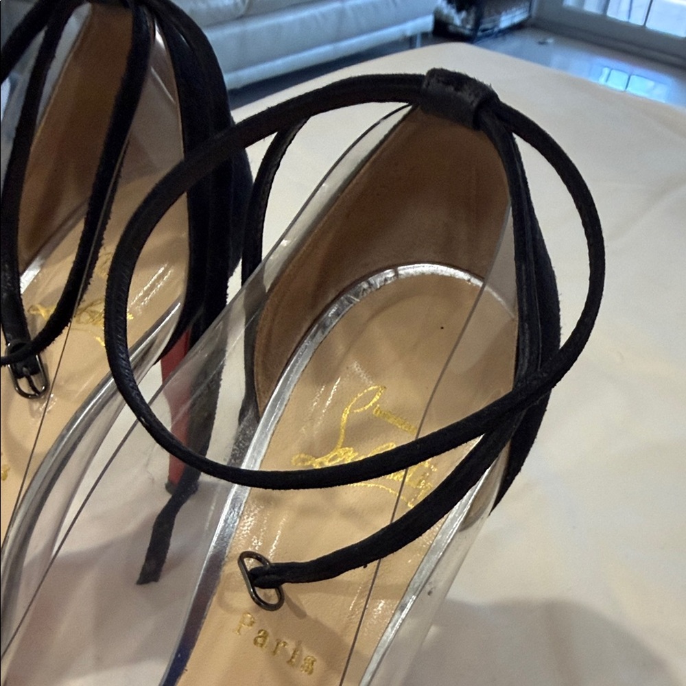 Christian Louboutin Black and Clear Pointed Heels - Picture 8 of 9